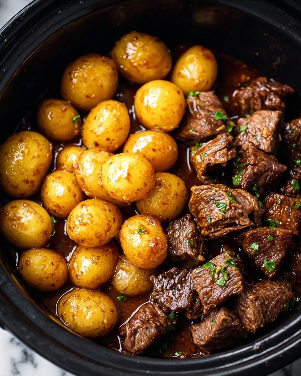 Slow Cooker Garlic Butter Beef Bites with Potatoes Recipe - Recipe Image — Slow Cooker Garlic Butter Beef Bites with Potatoes, Garlic Butter Beef and Potatoes, Easy Slow Cooker Beef Dinner, Tender Beef and Potatoes Recipes, Comfort Food Beef Dish