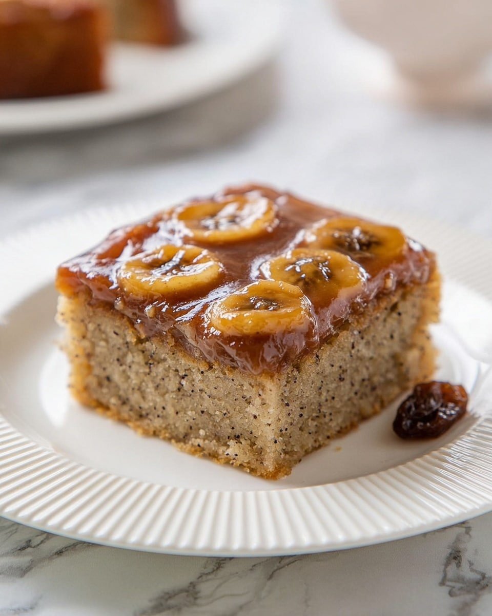 Banana Bread Cake with Caramelized Banana Topping Recipe - Recipe Image — Banana Bread Cake with Caramelized Banana Topping, banana bread dessert, caramelized banana dessert, easy banana cake recipe, moist banana cake with topping
