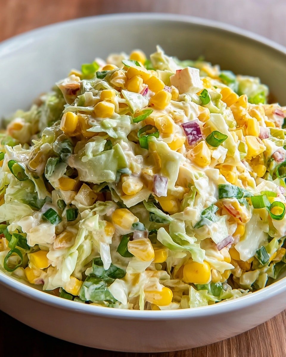 Spicy Jalapeno Corn Coleslaw Recipe - Recipe Image — Spicy Jalapeno Corn Coleslaw, spicy coleslaw recipe, jalapeno corn slaw, easy summer side dish, zesty vegetable salad