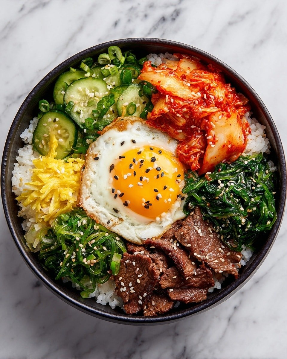 Easy Korean Beef Bibimbap Recipe That Bursts With Flavor Recipe - Recipe Image — Easy Korean Beef Bibimbap, Korean Beef Bibimbap, Bibimbap with Marinated Beef, Korean Rice Bowl, Flavorful Bibimbap Recipe