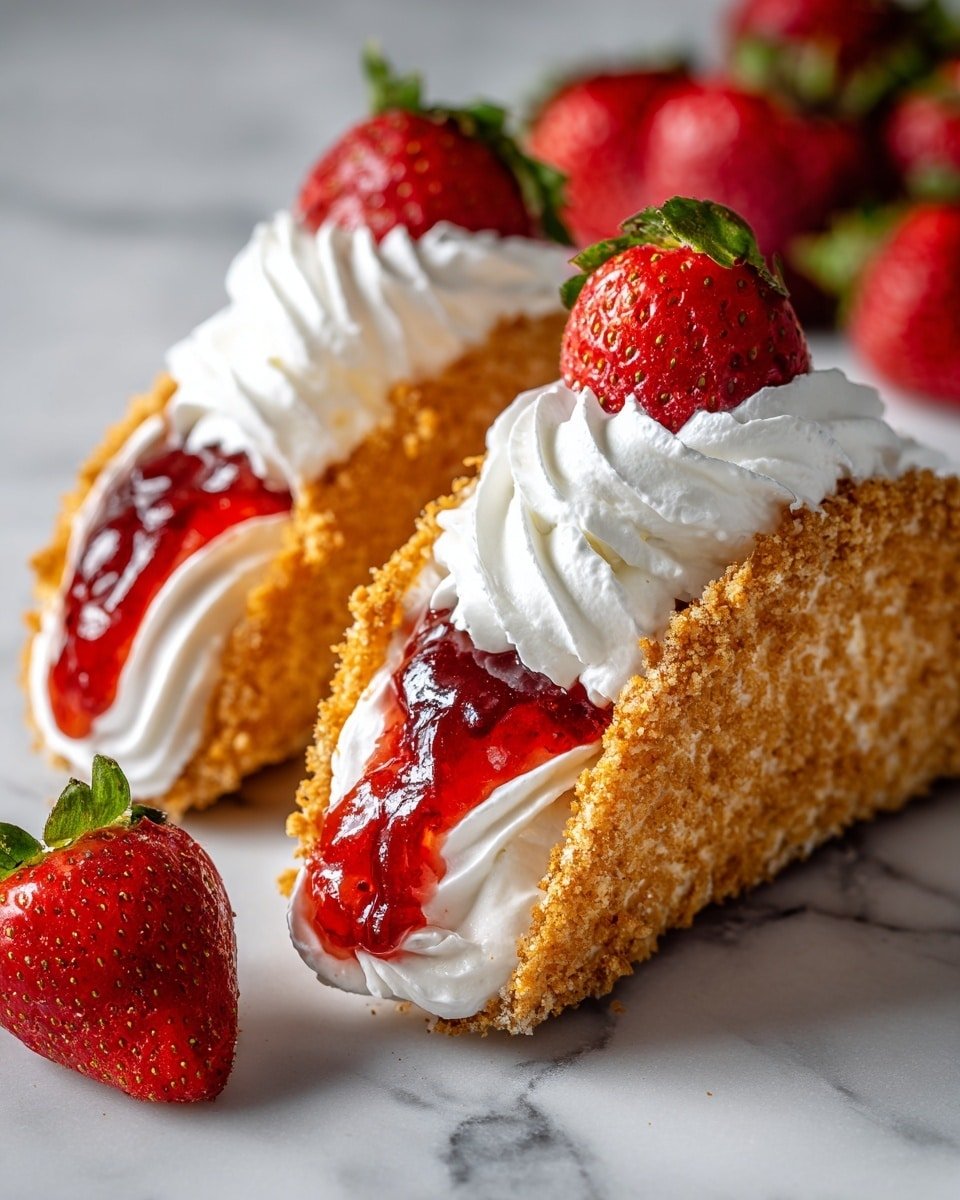Strawberry Crunch Cheesecake Tacos Recipe - Recipe Image — Strawberry Crunch Cheesecake Tacos, cheesecake dessert, fruity handheld treats, summer dessert recipes, easy fruit tacos