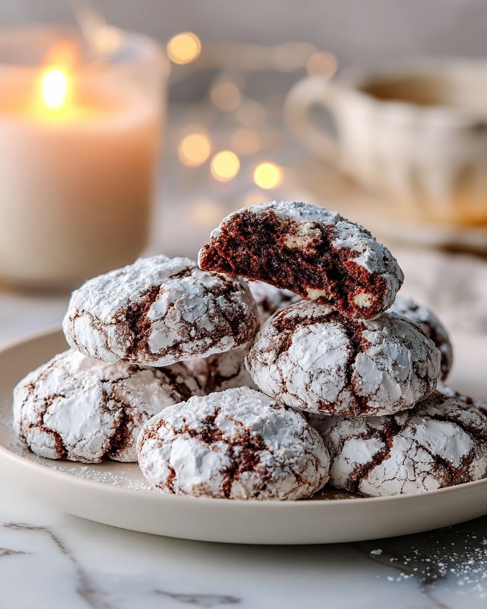 Classic Chocolate Snowball Cookies Recipe - Recipe Image — Classic Chocolate Snowball Cookies, chocolate snowball cookies, holiday snowball cookies, cocoa nut cookies, powdered sugar snowballs