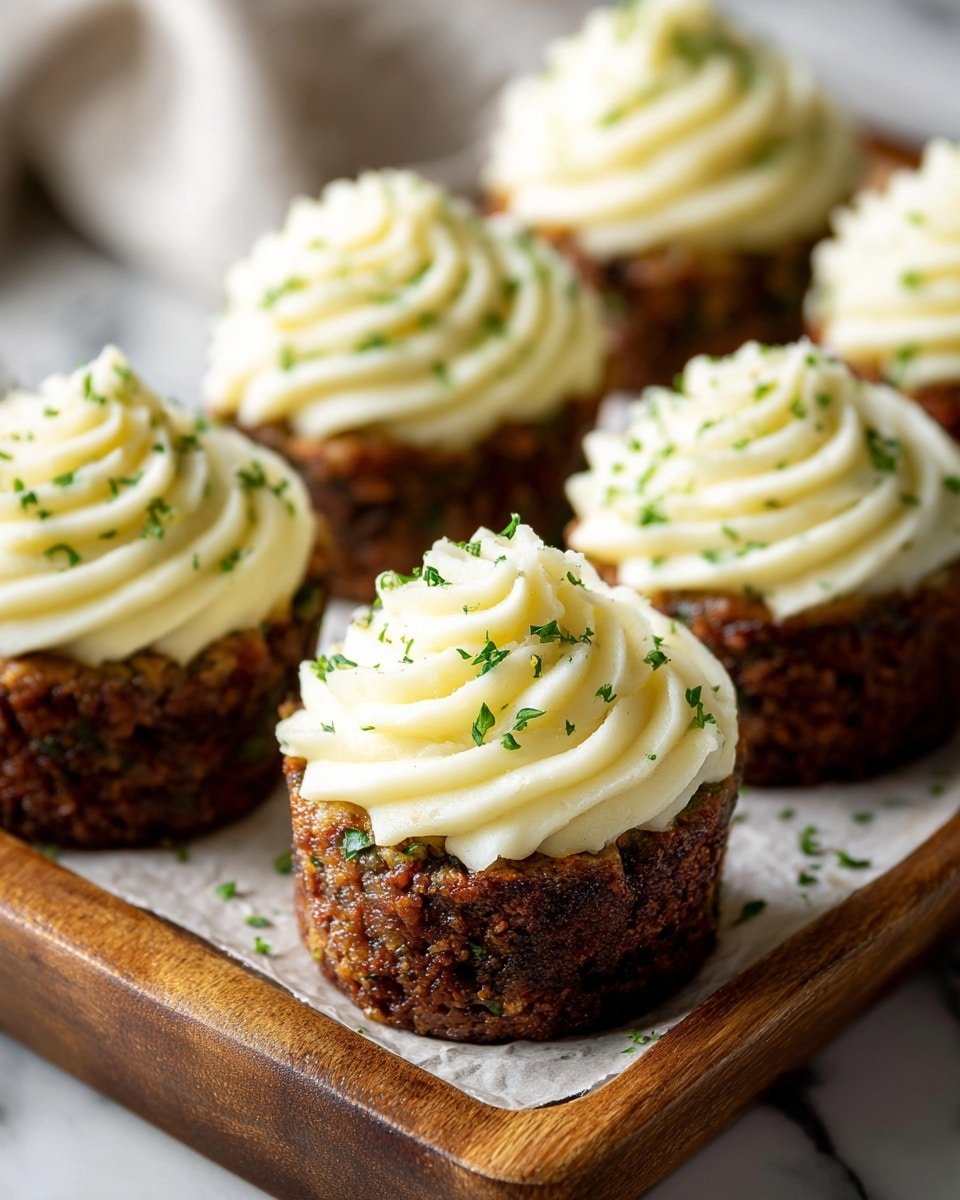 Meatloaf Cupcakes with Mashed Potatoes Recipe - Recipe Image — Meatloaf Cupcakes with Mashed Potatoes, individual meatloaf cupcakes, easy meatloaf dinner, savory cupcake recipes, comfort food ideas