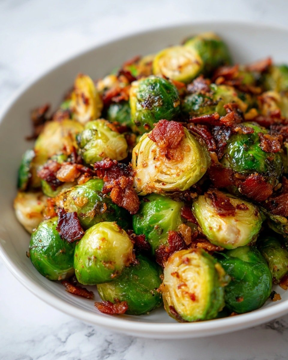 Roasted Brussels Sprouts with Bacon, Balsamic, and Maple Glaze Recipe - Recipe Image — Roasted Brussels Sprouts with Bacon, Balsamic, and Maple Glaze, Brussels sprouts side dish with bacon and balsamic, easy roasted Brussels sprouts with glaze, holiday Brussels sprouts recipe, savory roasted Brussels sprouts