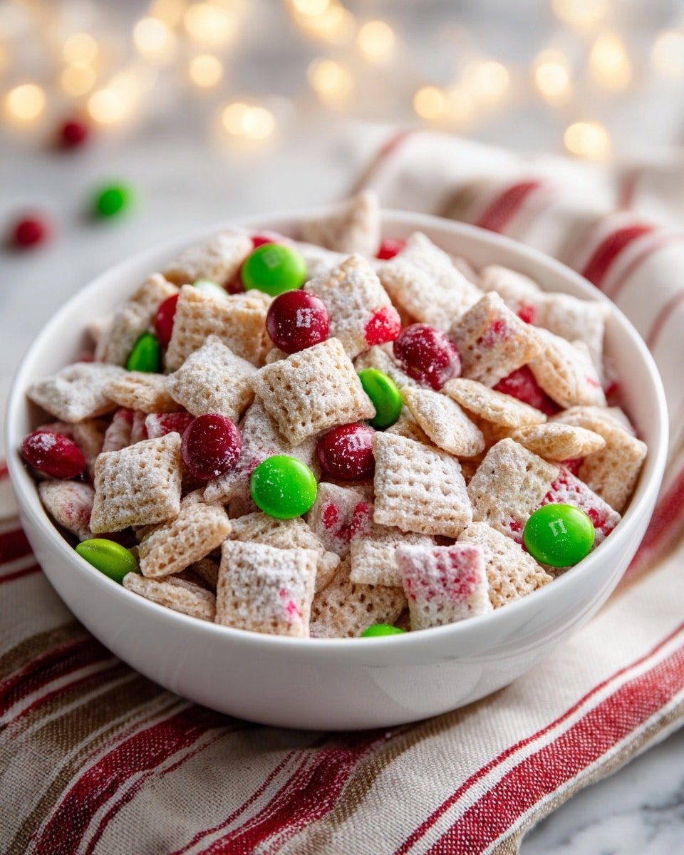 Christmas Puppy Chow Recipe - Recipe Image — Christmas Puppy Chow, Christmas Puppy Chow recipe, holiday snack mix, festive chocolate treat, easy Christmas treats