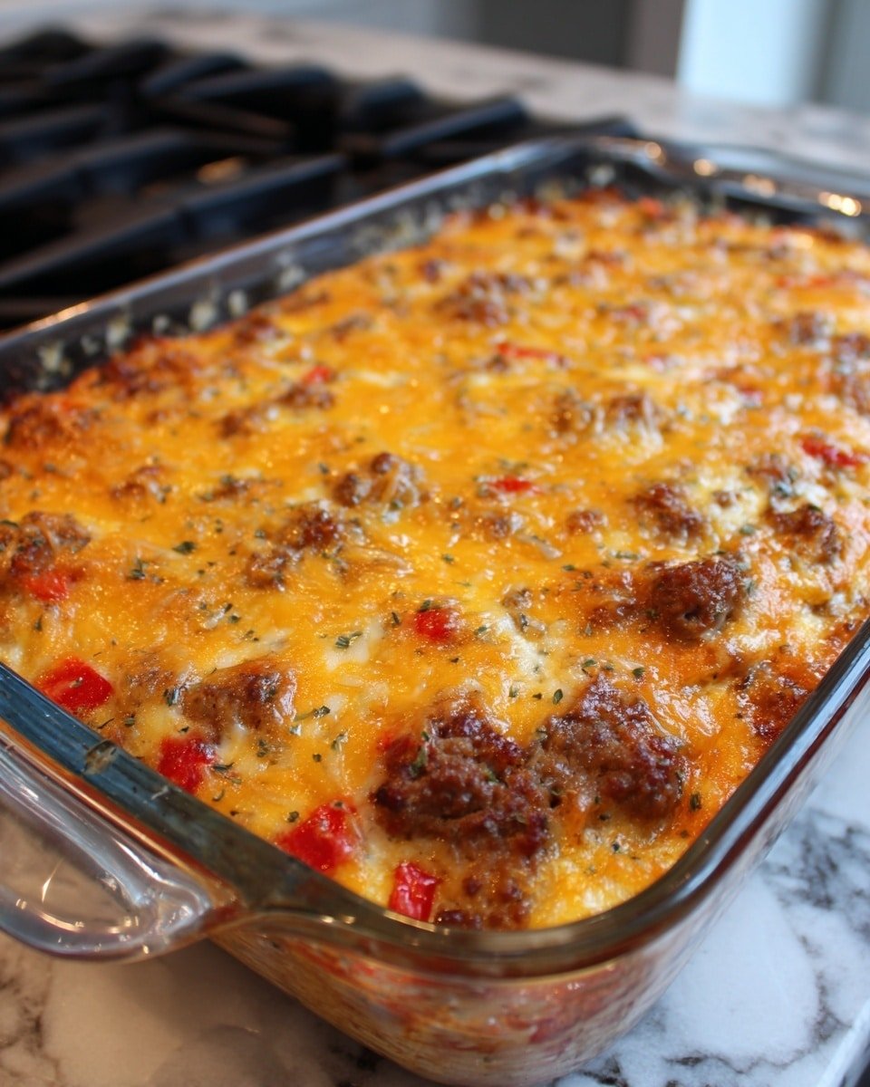 Easy Sausage and Egg Casserole Recipe - Recipe Image — Easy Sausage and Egg Casserole, breakfast casserole recipes, hearty brunch ideas, easy breakfast bake, savory egg casserole