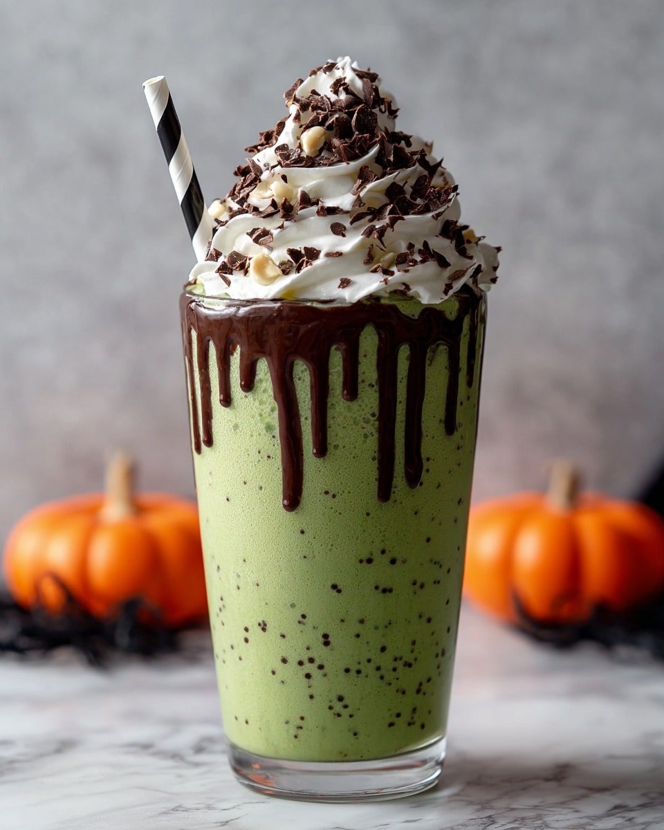 Witch’s Brew Mint Chocolate Milkshake Recipe - Recipe Image — Witch’s Brew Mint Chocolate Milkshake, mint chocolate milkshake recipe, mint chocolate chip milkshake, easy chocolate milkshake, summer milkshake drinks