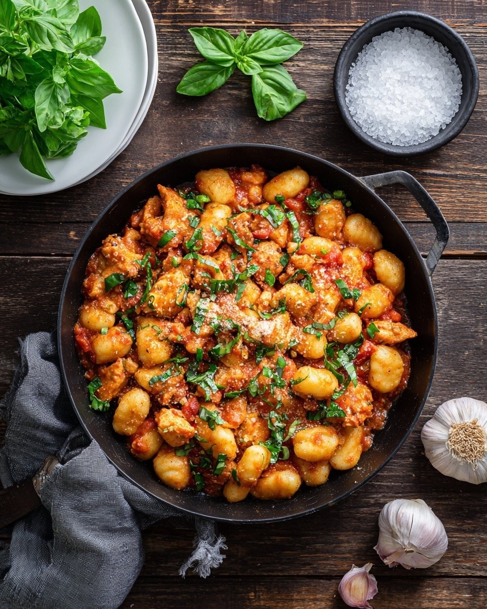 Garlic Chicken Gnocchi Skillet Recipe - Recipe Image — Garlic Chicken Gnocchi Skillet, chicken gnocchi dinner, creamy garlic chicken, easy weeknight dinner, flavorful one-pan chicken