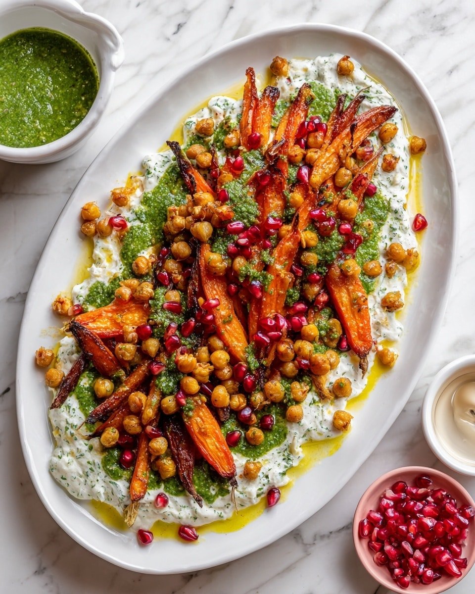 Honey Harissa Roasted Carrots with Pistachio Pesto and Herby Yogurt Recipe - Recipe Image — Honey Harissa Roasted Carrots with Pistachio Pesto and Herby Yogurt, roasted carrot side dish with harissa and pistachio pesto, easy roasted carrots recipe, flavorful carrot recipes, healthy roasted vegetable ideas