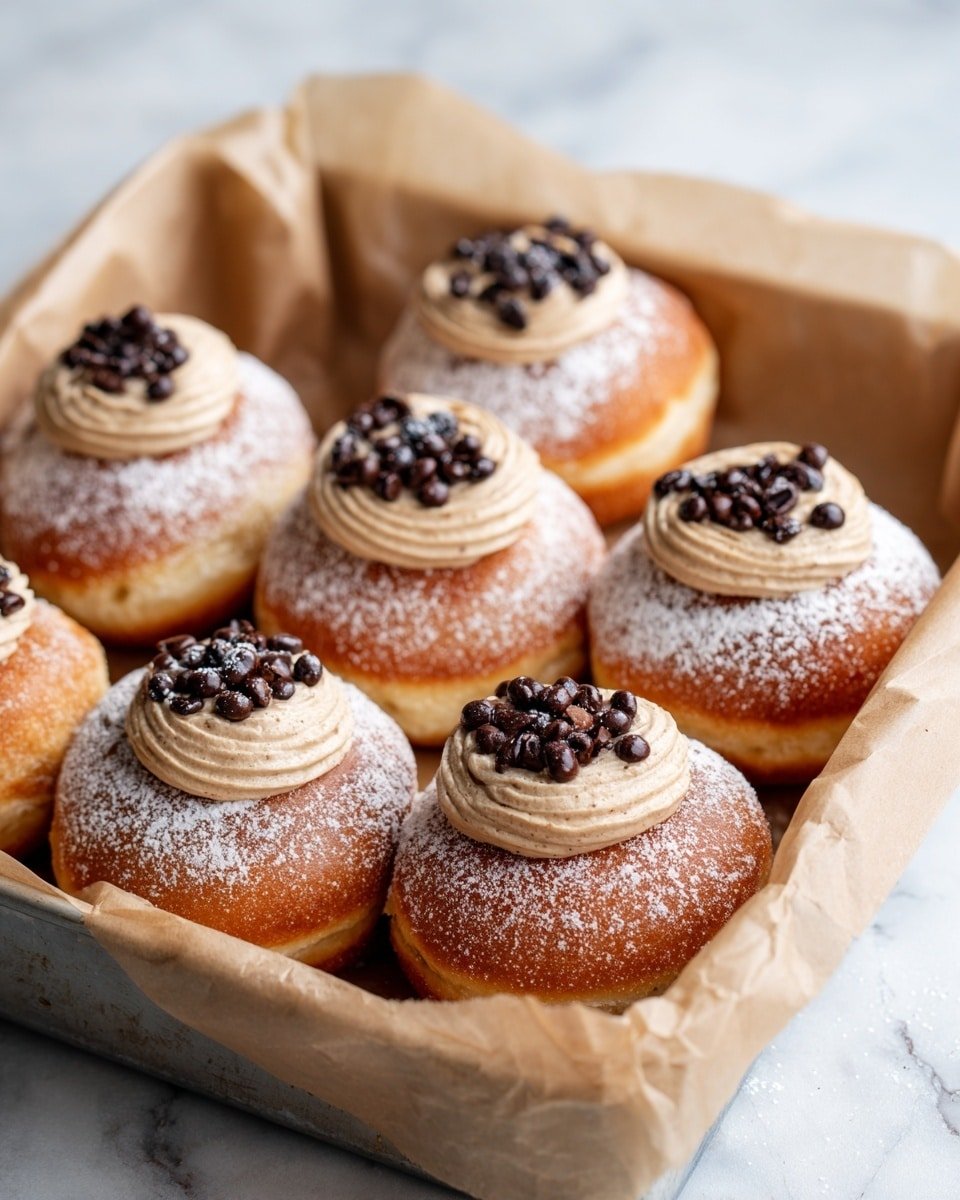 Brioche Doughnuts with Espresso Frosting Recipe - Recipe Image — Brioche Doughnuts with Espresso Frosting, easy brioche doughnuts, coffee-flavored doughnuts, homemade doughnuts with frosting, indulgent breakfast treats