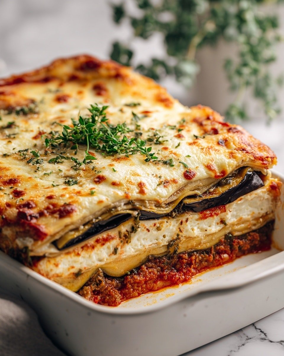 Classic Greek Eggplant Moussaka Recipe - Recipe Image — Greek Eggplant Moussaka, authentic Greek moussaka, hearty Mediterranean dinner, eggplant casserole, savory baked eggplant dish