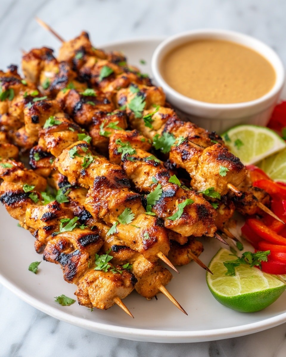 Chicken Satay with Easy Peanut Sauce Recipe - Recipe Image — Chicken Satay with Easy Peanut Sauce, Southeast Asian chicken satay, grilled chicken skewers with peanut sauce, creamy peanut sauce recipe, easy dinner ideas