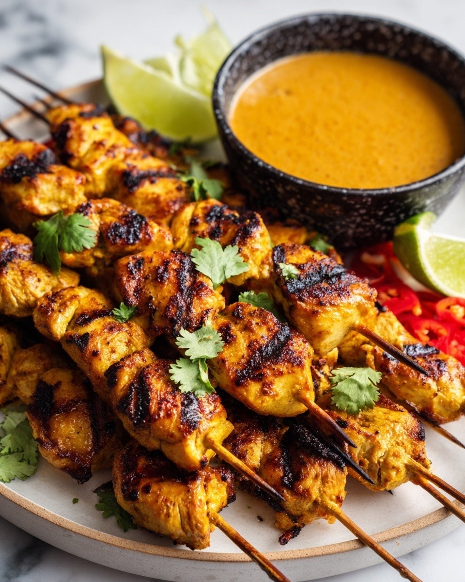 Chicken Satay with Easy Peanut Sauce Recipe - Recipe Image — Chicken Satay with Easy Peanut Sauce, Southeast Asian chicken satay, grilled chicken skewers with peanut sauce, creamy peanut sauce recipe, easy dinner ideas