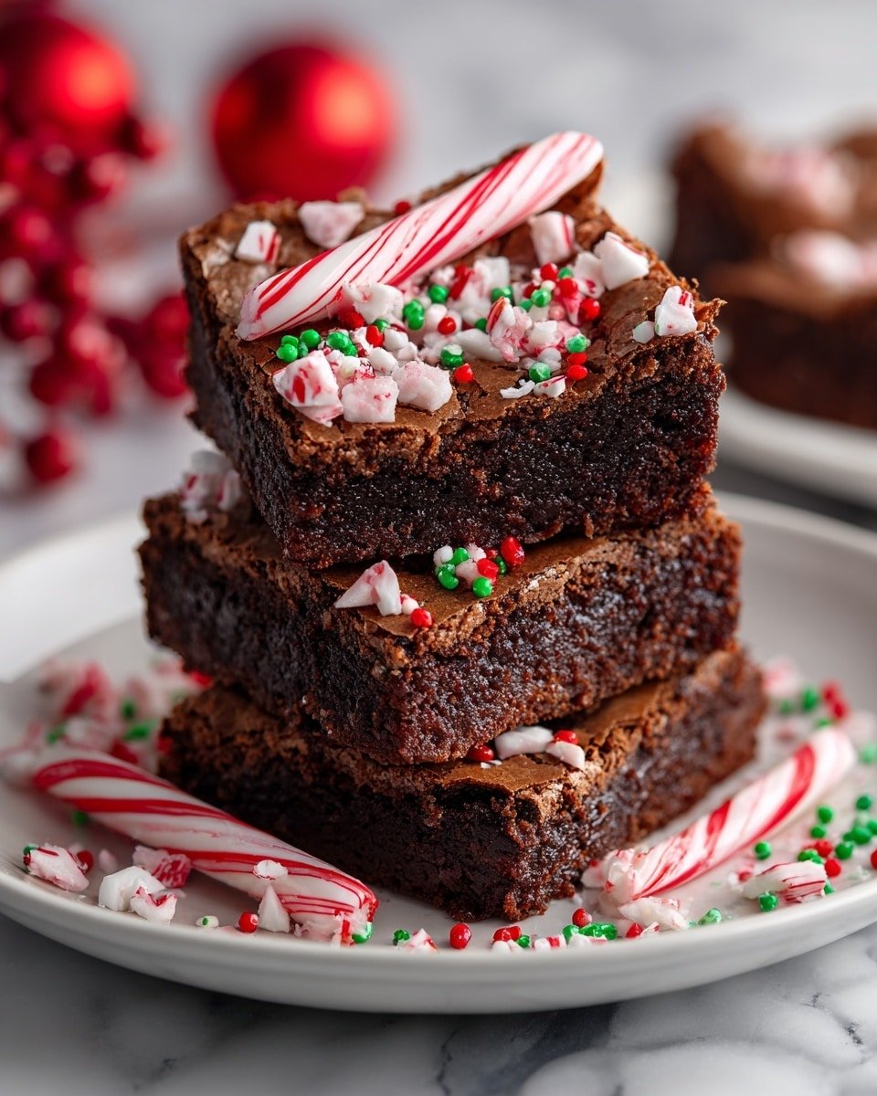 Candy Cane Brownies Recipe - Recipe Image — Candy Cane Brownies, peppermint fudge brownies, holiday brownie recipes, Christmas dessert ideas, festive brownie treats