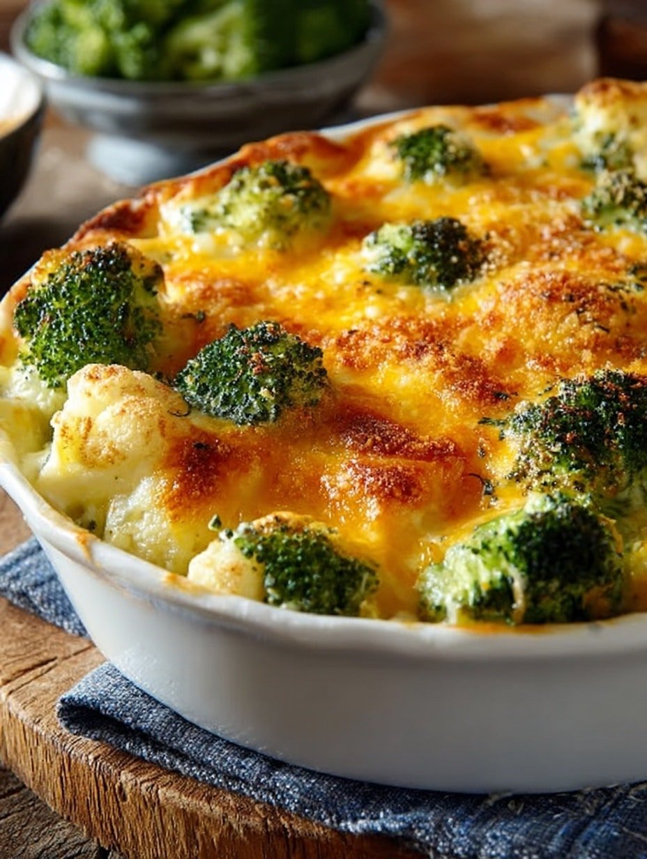 Cheesy Broccoli Cauliflower Casserole Recipe - Recipe Image — Cheesy Broccoli Cauliflower Casserole, vegetable casserole, cheesy vegetable bake, healthy comfort food, easy family dinner