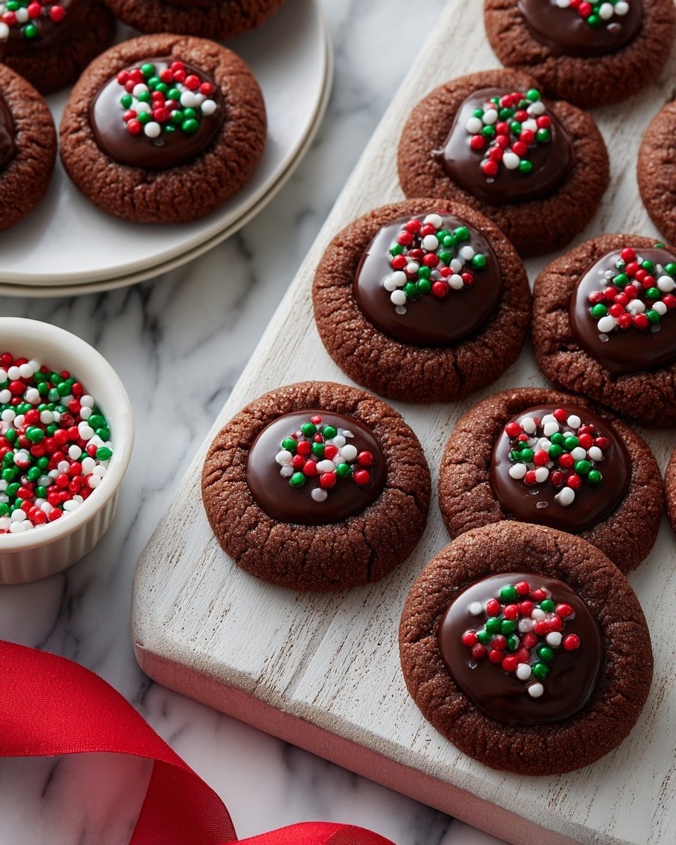 Chocolate Thumbprint Cookies with Rich Chocolate Ganache Recipe - Recipe Image — Chocolate Thumbprint Cookies with Rich Chocolate Ganache, chocolate cookie recipes, easy chocolate cookies, cocoa thumbprint cookies, decadent chocolate desserts
