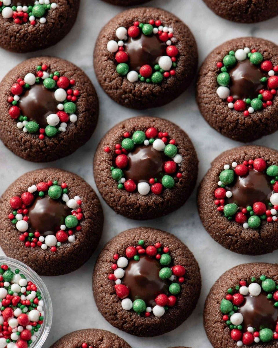 Chocolate Thumbprint Cookies with Rich Chocolate Ganache Recipe - Recipe Image — Chocolate Thumbprint Cookies with Rich Chocolate Ganache, chocolate cookie recipes, easy chocolate cookies, cocoa thumbprint cookies, decadent chocolate desserts