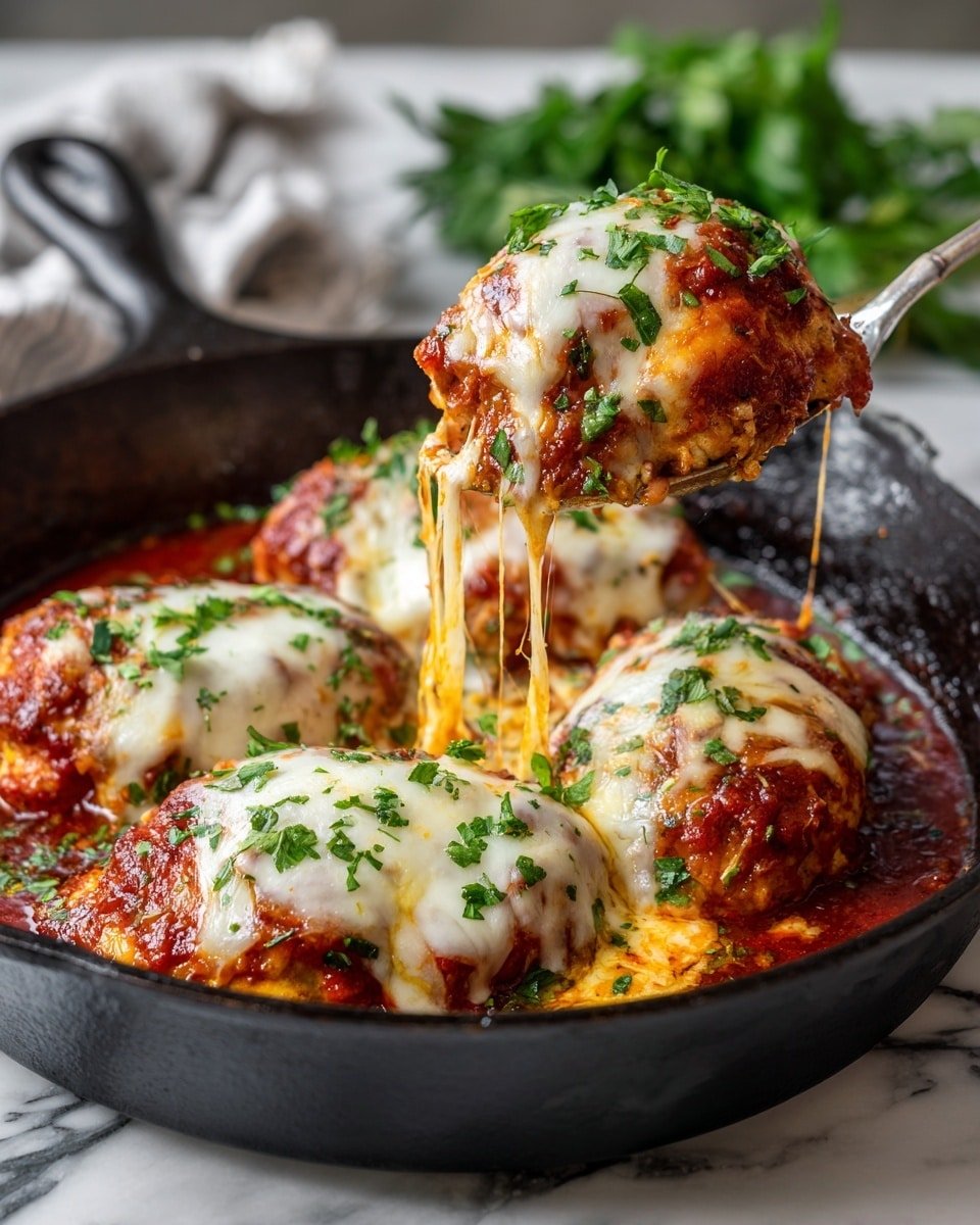 Skillet Meatballs with Marinara and Melty Mozzarella Recipe - Recipe Image — Skillet Meatballs with Marinara and Melty Mozzarella, easy meatball dinner, cheesy skillet recipes, hearty weeknight meals, comfort food recipes