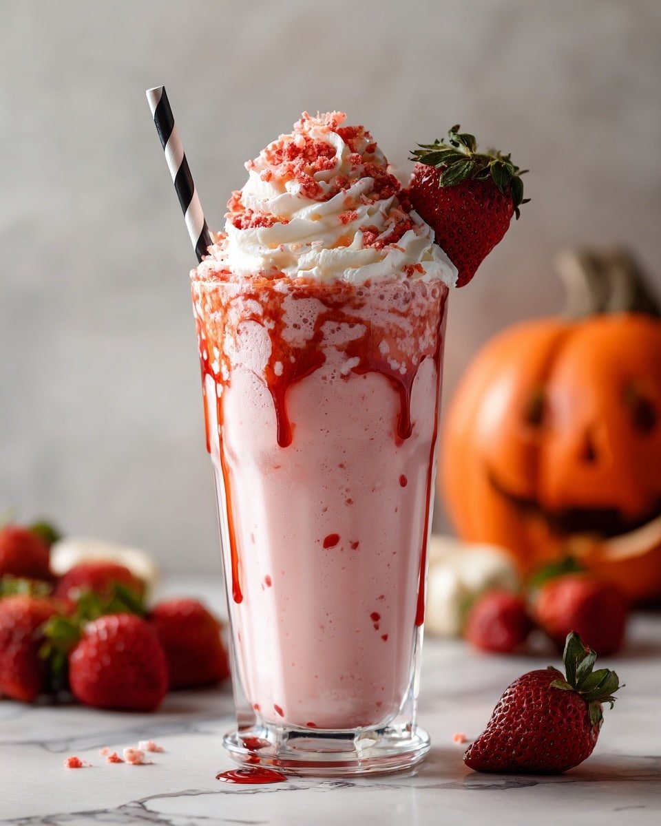 Bloody Berry Milkshake Recipe - Recipe Image — Bloody Berry Milkshake, fruity milkshake with berries and rum, strawberry milkshake recipe, refreshing berry milkshake, indulgent summer milkshake