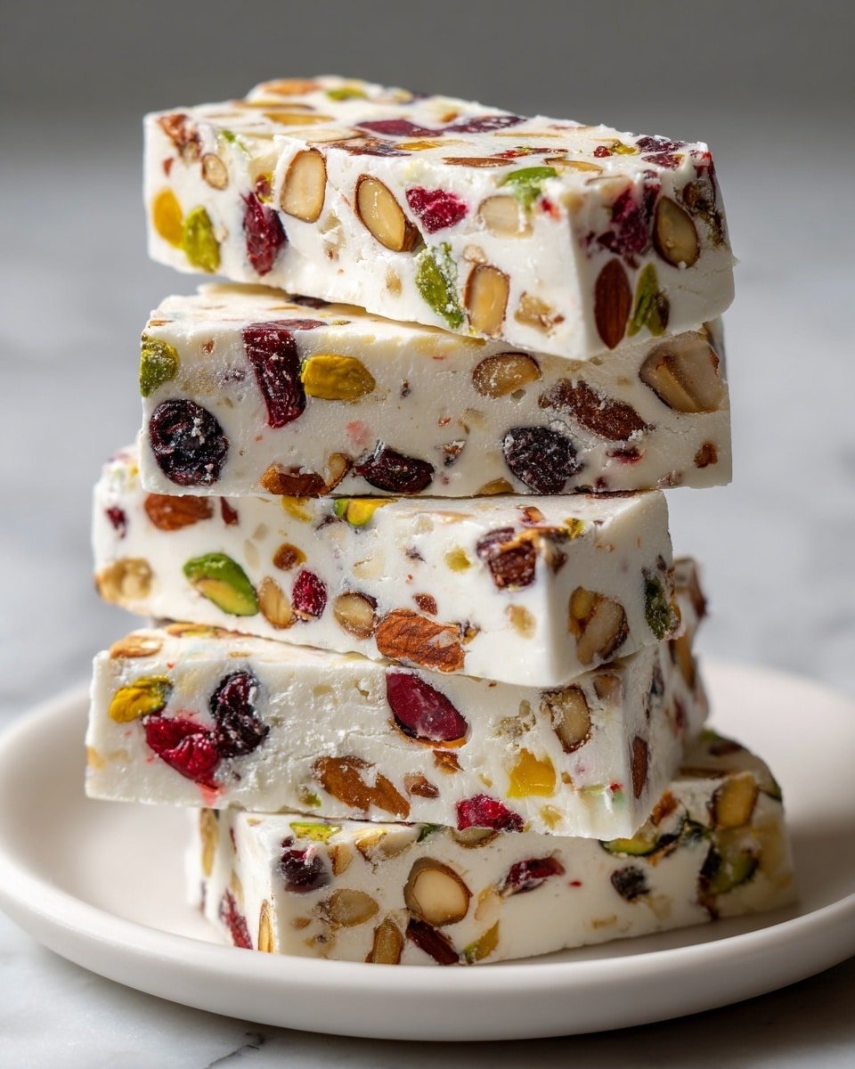 Homemade Nougat Bars Recipe - Recipe Image — Homemade Nougat Bars, chewy nougat bars, easy nougat candy, homemade candy recipes, nutty nougat treats