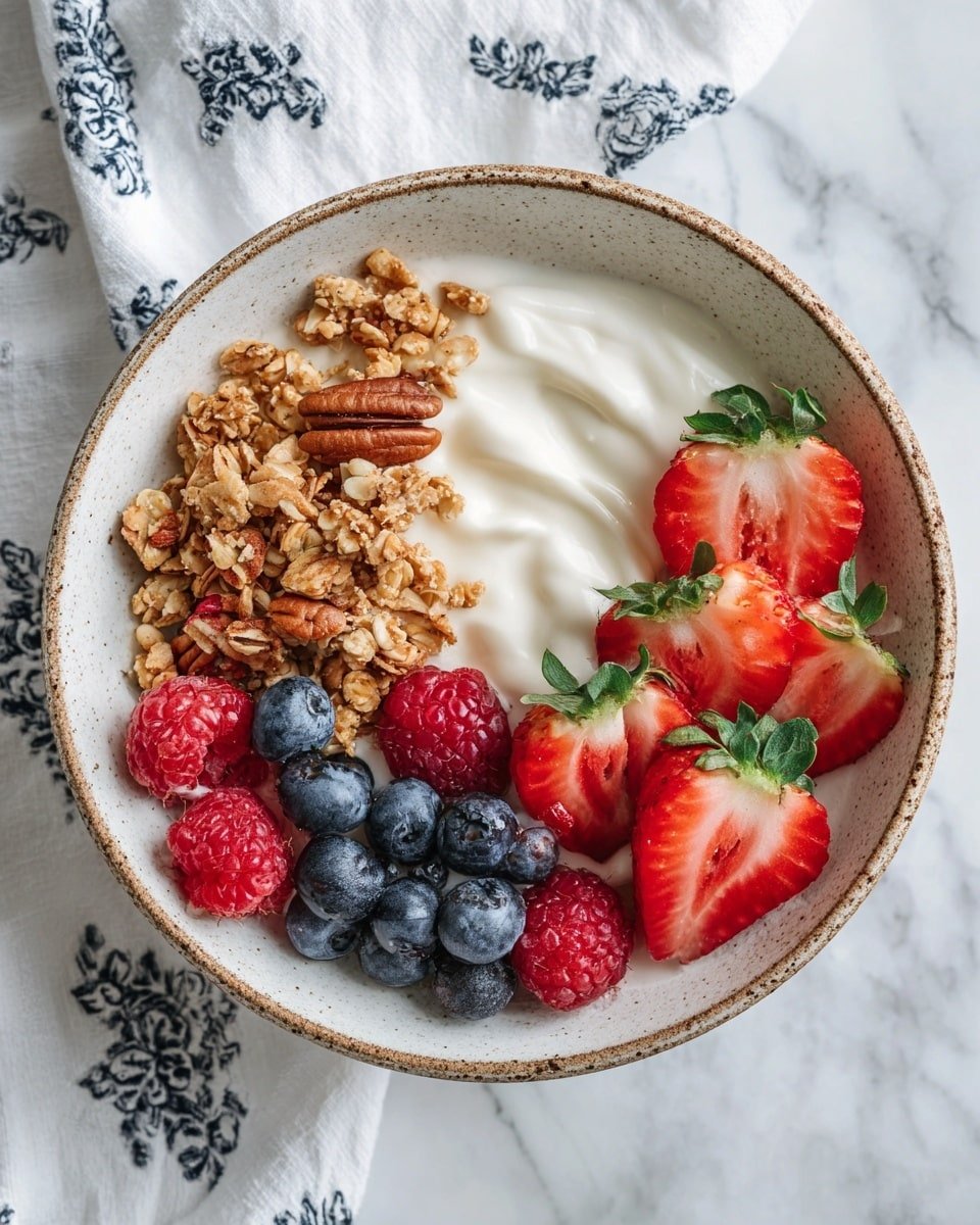 Yogurt Granola Bowl with Fresh Berries and Honey Recipe - Recipe Image — Yogurt Granola Bowl with Fresh Berries and Honey, healthy breakfast ideas, easy morning recipes, fruit and yogurt bowls, quick nutritious breakfast