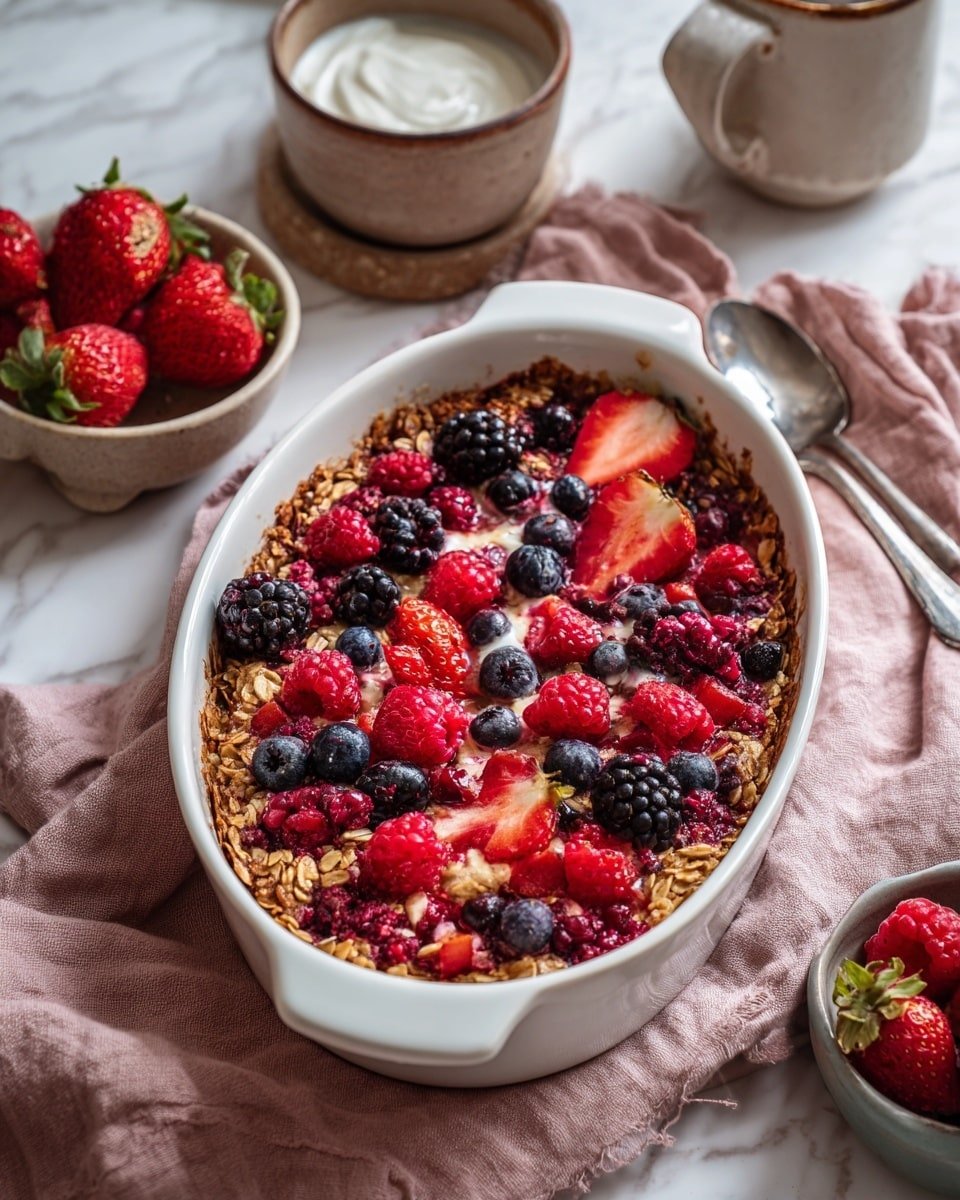 One-Pan Fluffy Mixed Berry Protein Oatmeal Recipe - Recipe Image — One-Pan Fluffy Mixed Berry Protein Oatmeal, healthy berry oatmeal for breakfast, quick protein-packed oatmeal, easy fruity oatmeal recipe, wholesome morning oatmeal