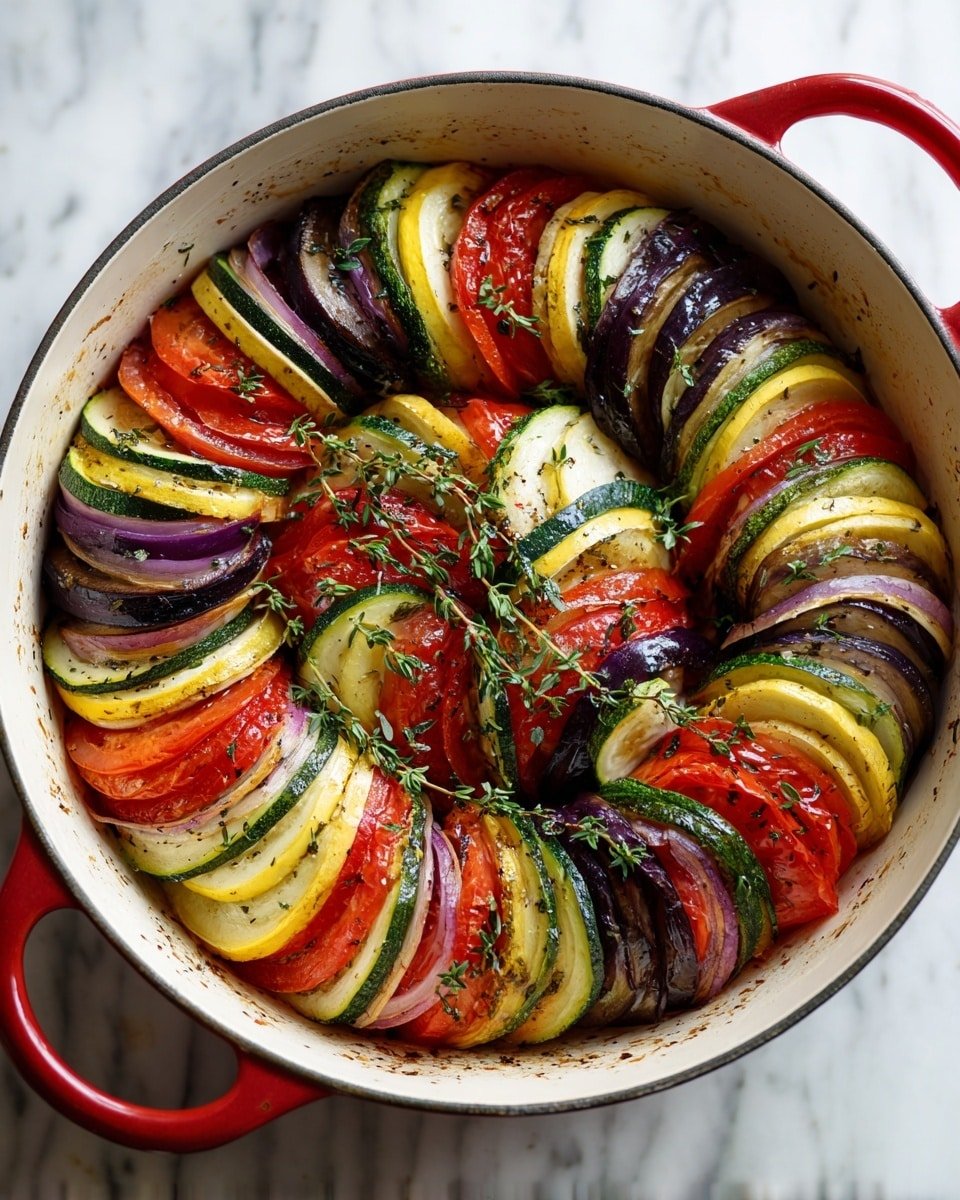 Homemade Classic French Ratatouille Recipe - Recipe Image — Homemade Classic French Ratatouille, French vegetable stew, rustic ratatouille recipe, summer vegetable dish, hearty French vegetable stew