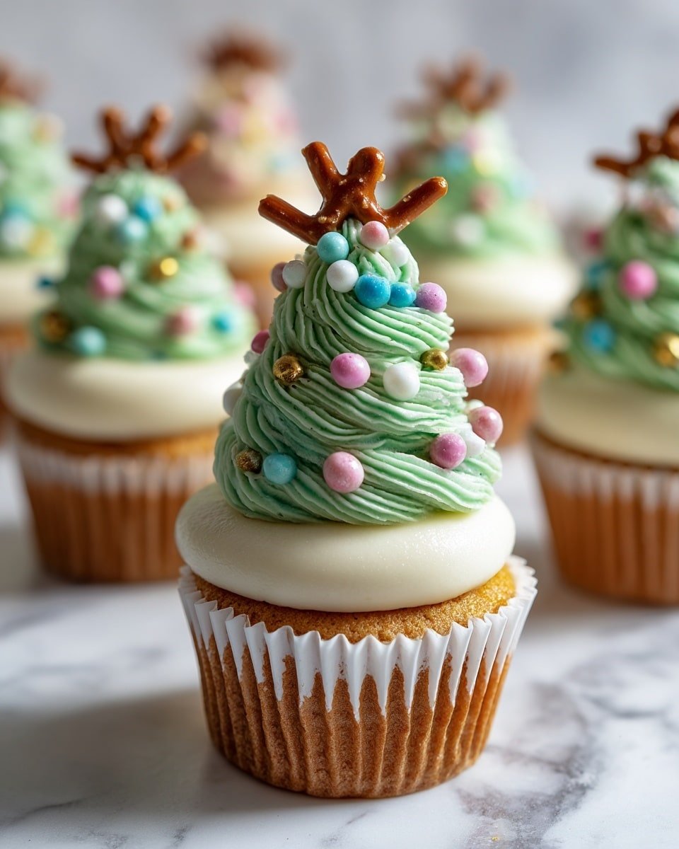 Christmas Tree Cupcakes Recipe - Recipe Image — Christmas Tree Cupcakes, festive holiday cupcakes, Christmas tree cupcake decoration, holiday cupcakes recipe, easy Christmas cupcakes
