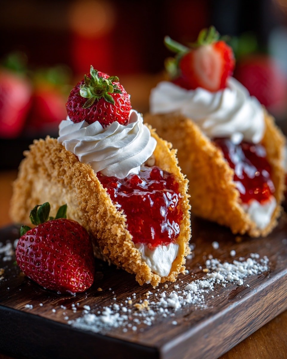 Strawberry Crunch Cheesecake Tacos Recipe - Recipe Image — Strawberry Crunch Cheesecake Tacos, cheesecake dessert, fruity handheld treats, summer dessert recipes, easy fruit tacos