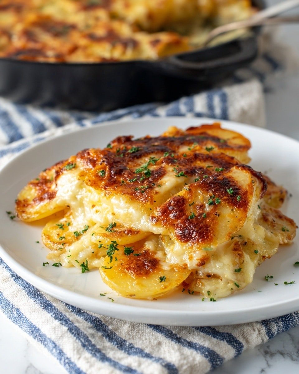 Creamy Potato Au Gratin Recipe - Recipe Image — Creamy Potato Au Gratin, cheesy potato casserole, baked potato side dish, decadent potato bake, comfort food potato recipe