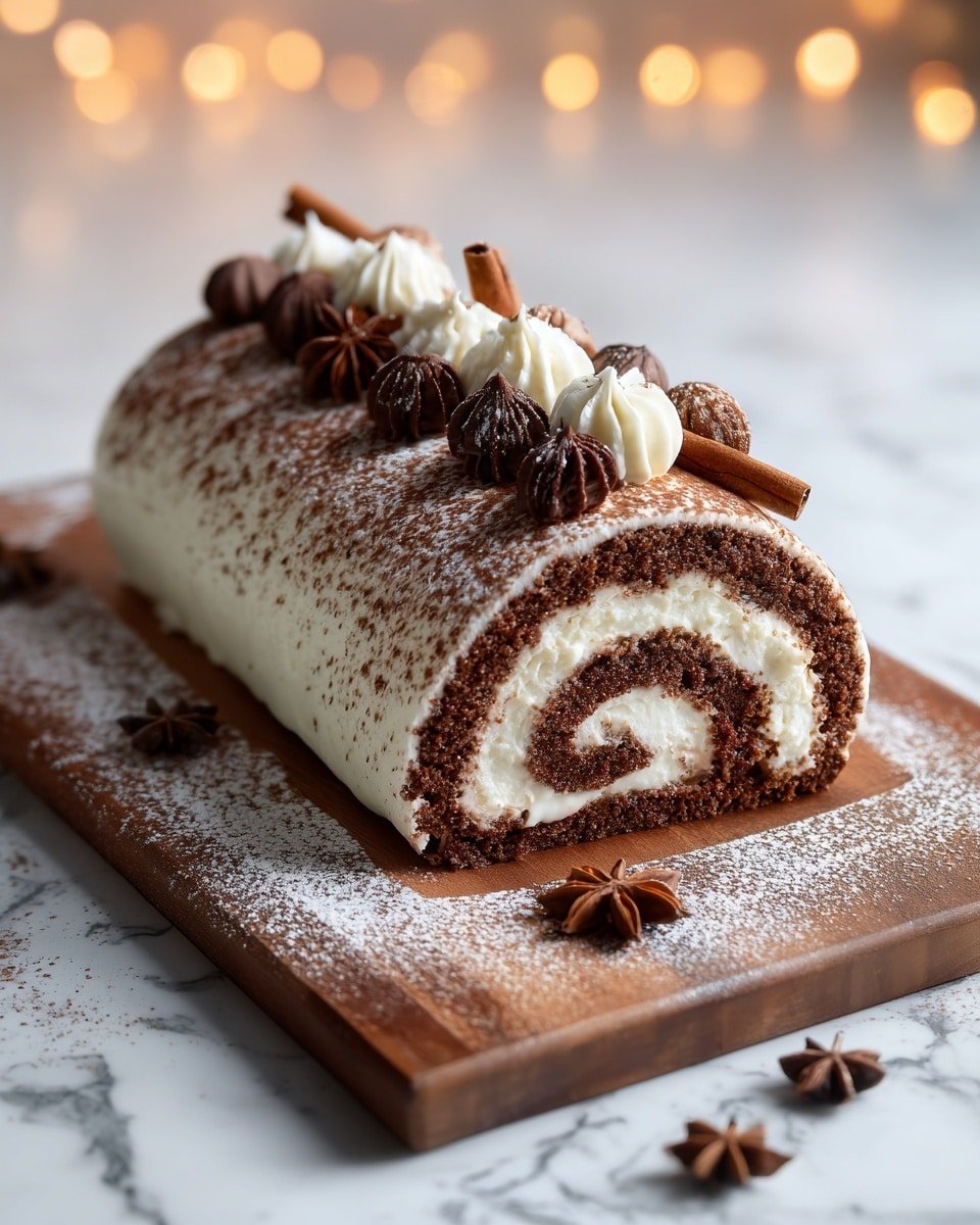 Indulgent Gourmet Tiramisu Yule Log Cake Recipe - Recipe Image — Indulgent Gourmet Tiramisu Yule Log, Christmas Yule Log Cake, Tiramisu Dessert Recipe, Holiday Yule Log, Festive Coffee Mascarpone Cake