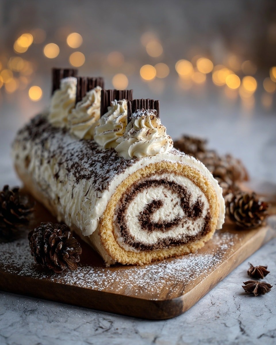 Indulgent Gourmet Tiramisu Yule Log Cake Recipe - Recipe Image — Indulgent Gourmet Tiramisu Yule Log, Christmas Yule Log Cake, Tiramisu Dessert Recipe, Holiday Yule Log, Festive Coffee Mascarpone Cake