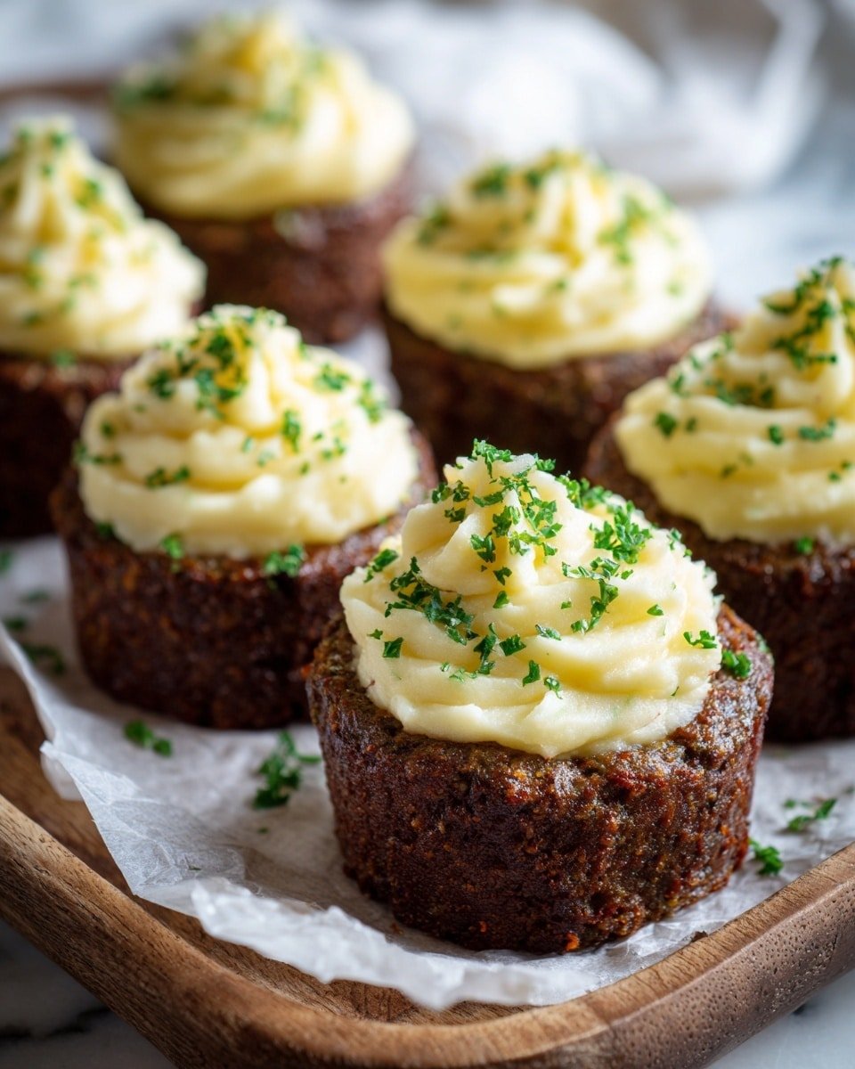 Meatloaf Cupcakes with Mashed Potatoes Recipe - Recipe Image — Meatloaf Cupcakes with Mashed Potatoes, individual meatloaf cupcakes, easy meatloaf dinner, savory cupcake recipes, comfort food ideas