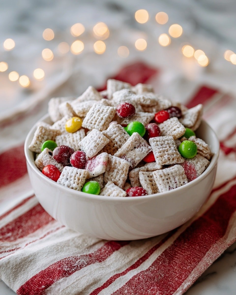 Christmas Puppy Chow Recipe - Recipe Image — Christmas Puppy Chow, Christmas Puppy Chow recipe, holiday snack mix, festive chocolate treat, easy Christmas treats