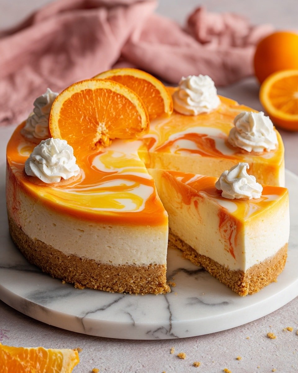 No-Bake Orange Creamsicle Cheesecake Recipe - Recipe Image — No-Bake Orange Creamsicle Cheesecake, orange creamsicle dessert, citrus cheesecake, no-bake cheesecake recipe, easy summer desserts