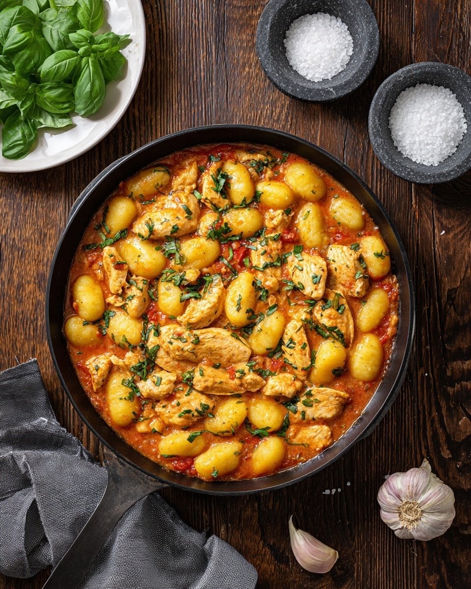 Garlic Chicken Gnocchi Skillet Recipe - Recipe Image — Garlic Chicken Gnocchi Skillet, chicken gnocchi dinner, creamy garlic chicken, easy weeknight dinner, flavorful one-pan chicken