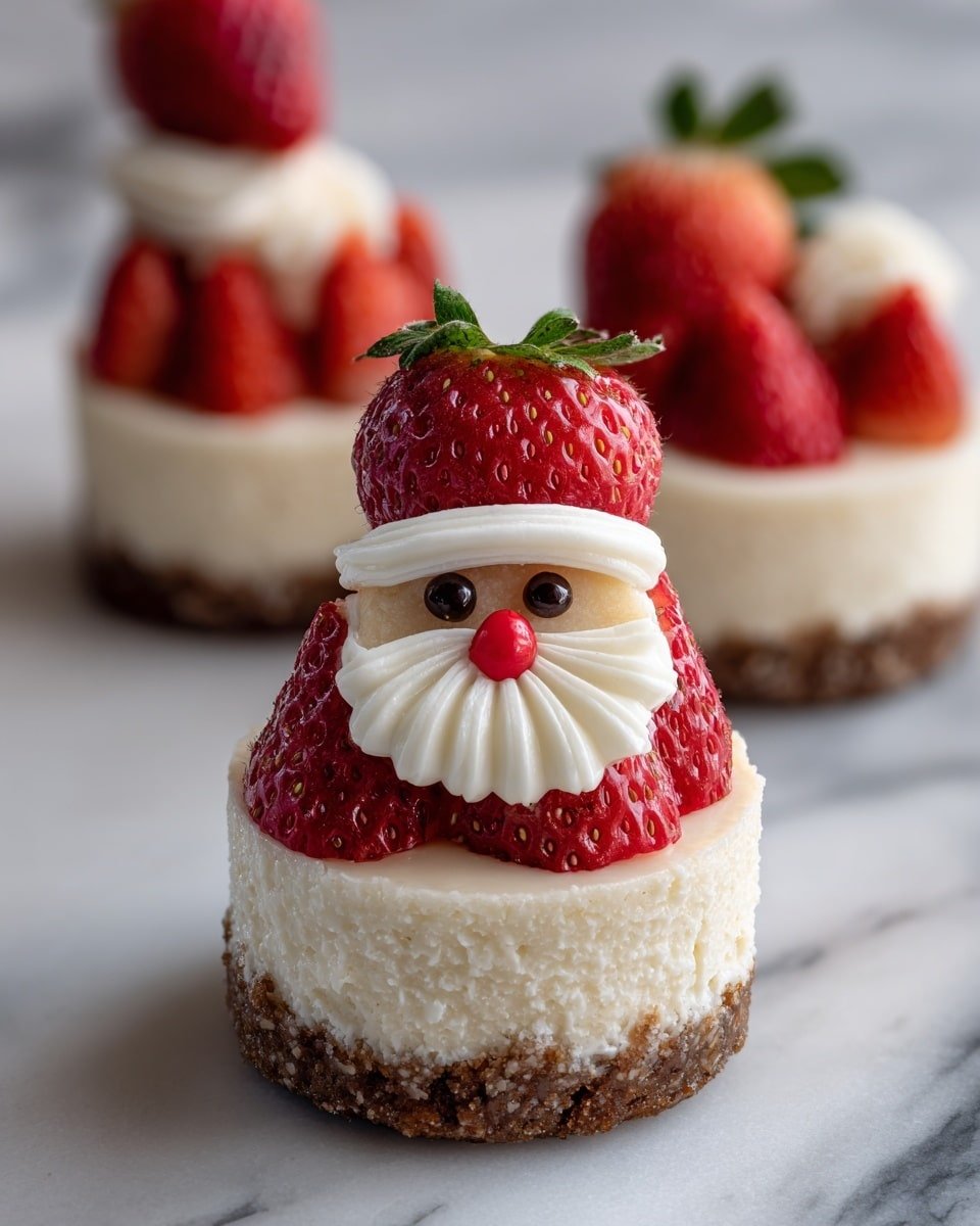No-Bake Mini Santa Cheesecakes Recipe - Recipe Image — No-Bake Mini Santa Cheesecakes, festive mini cheesecakes, holiday no-bake desserts, Christmas cheesecake ideas, easy Christmas treats