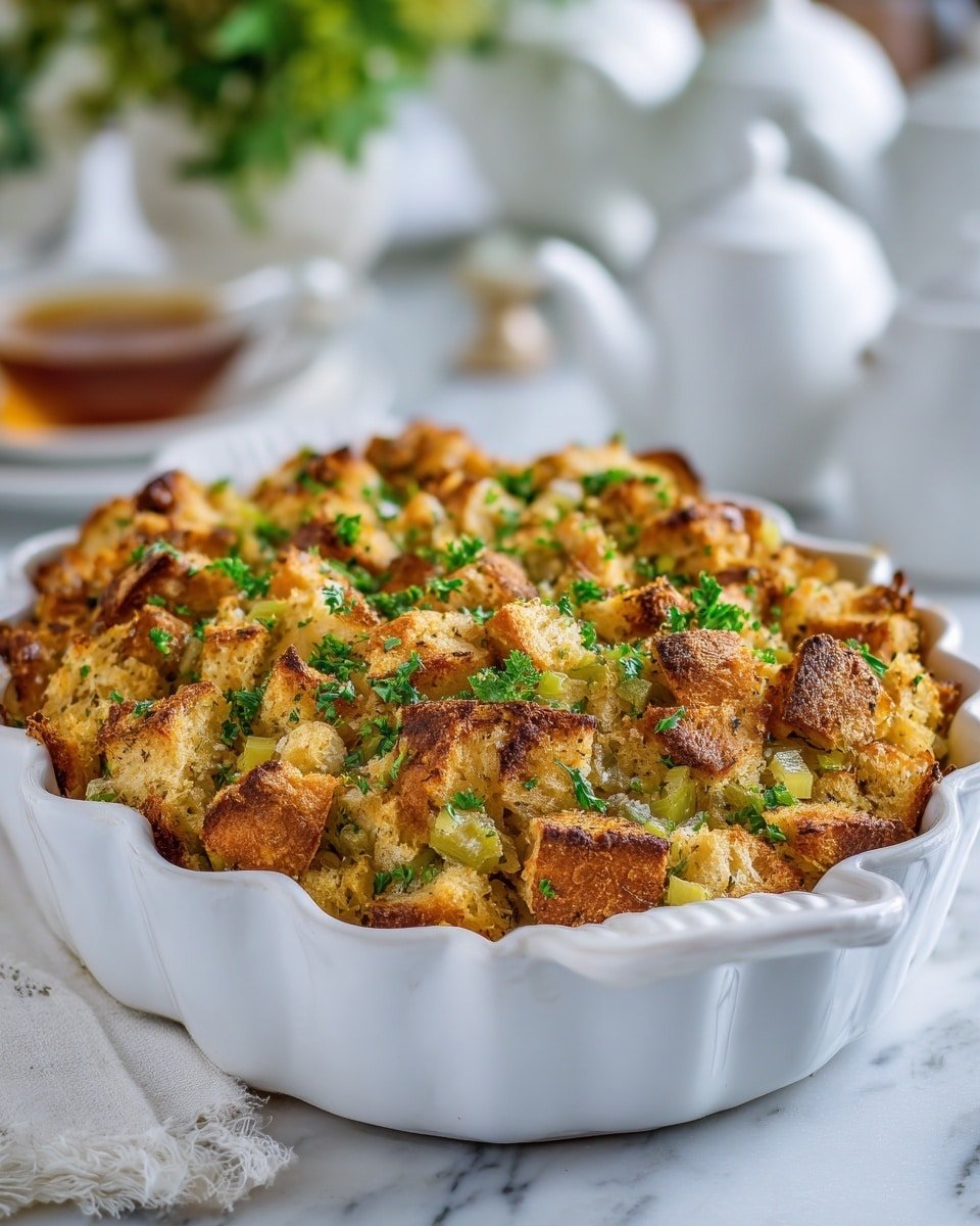 Grandma’s Thanksgiving Turkey Stuffing Recipe - Recipe Image — Grandma's Thanksgiving Turkey Stuffing, classic Thanksgiving stuffing, savory holiday stuffing, flavorful turkey stuffing recipe, easy holiday stuffing
