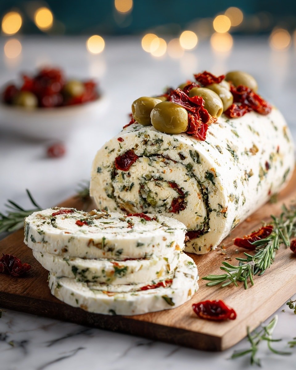 Antipasto Cream Cheese Log Recipe - Recipe Image — Antipasto Cream Cheese Log, savory appetizer ideas, easy party appetizers, no-bake cheese log, holiday appetizer recipes