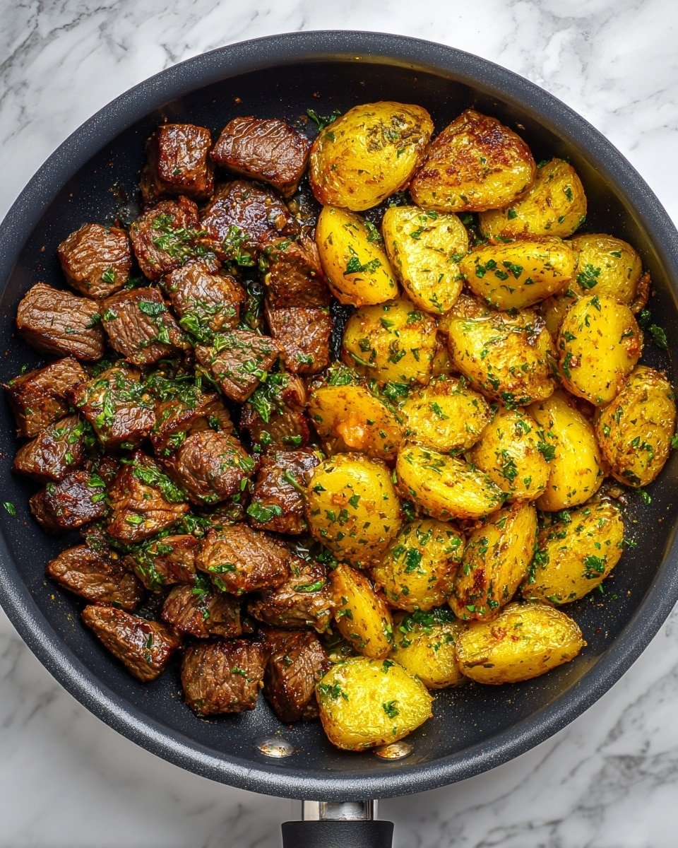 Garlic Butter Steak and Potatoes Skillet Recipe - Recipe Image — Garlic Butter Steak and Potatoes Skillet, easy steak and potatoes skillet, flavorful steak and potato dinner, one-pan steak and potato recipe, quick beef and potato skillet