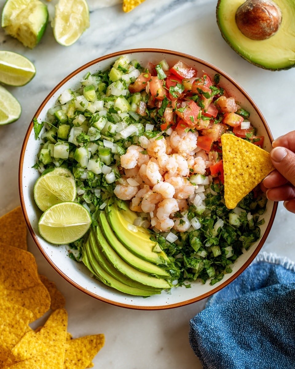 The Best Shrimp Ceviche Recipe - Recipe Image — Shrimp Ceviche, Shrimp Ceviche recipe, seafood ceviche, quick seafood appetizers, easy ceviche recipes