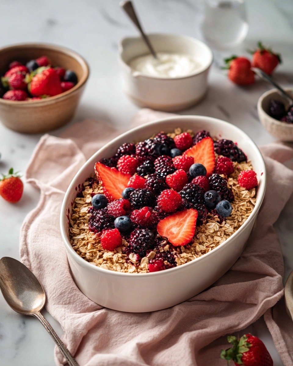 One-Pan Fluffy Mixed Berry Protein Oatmeal Recipe - Recipe Image — One-Pan Fluffy Mixed Berry Protein Oatmeal, healthy berry oatmeal for breakfast, quick protein-packed oatmeal, easy fruity oatmeal recipe, wholesome morning oatmeal