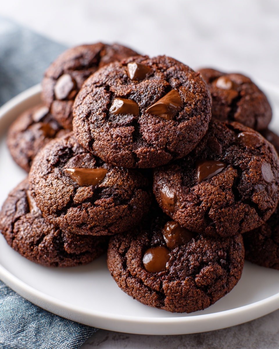 Double Chocolate Chip Cookies Recipe - Recipe Image — Double Chocolate Chip Cookies, chocolate cookie recipes, chewy chocolate cookies, fudgy chocolate cookies, homemade chocolate chip cookies