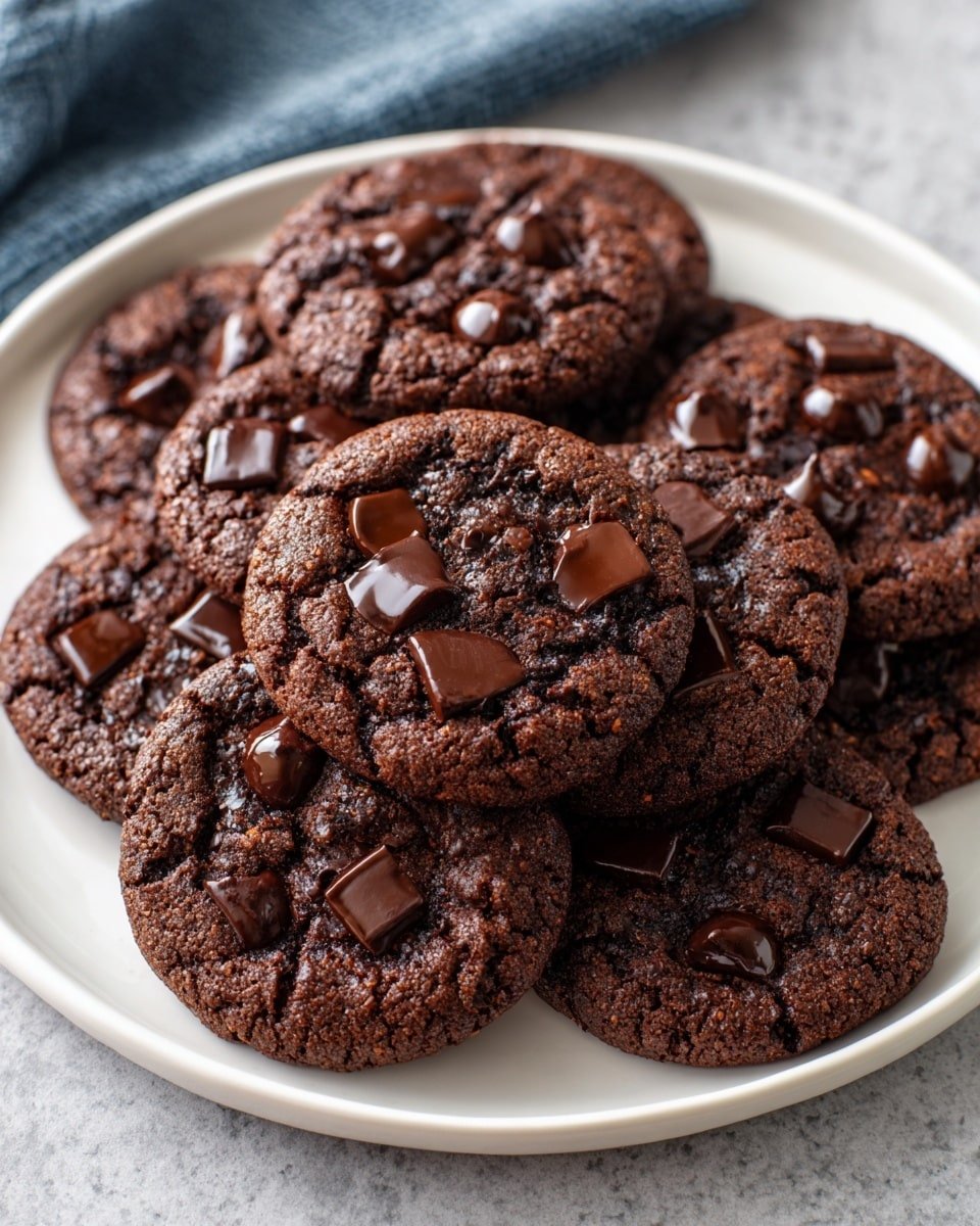 Double Chocolate Chip Cookies Recipe - Recipe Image — Double Chocolate Chip Cookies, chocolate cookie recipes, chewy chocolate cookies, fudgy chocolate cookies, homemade chocolate chip cookies
