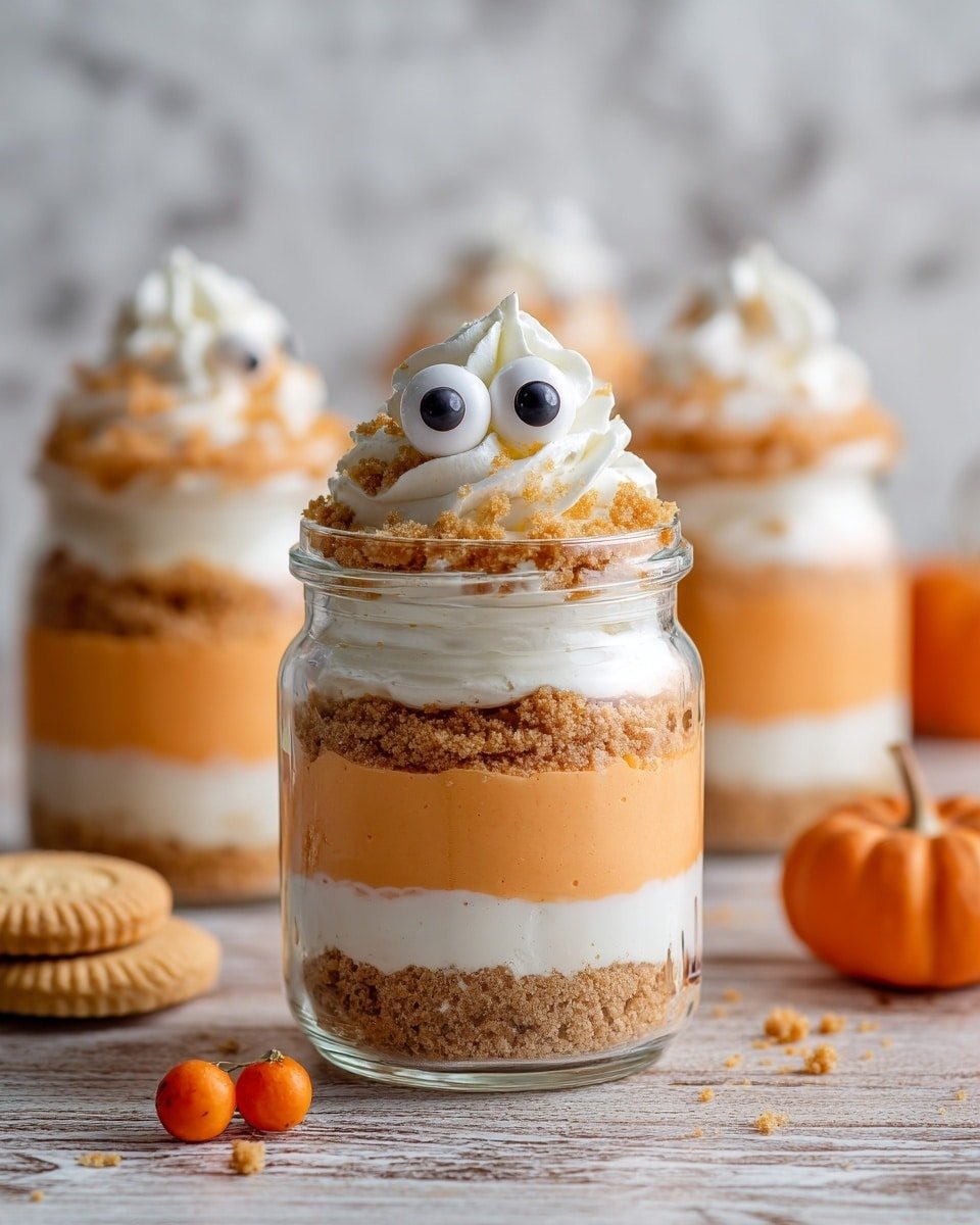 Spooky Pumpkin Cheesecake Jars – Cute, Creamy & Frightfully Delicious Recipe - Recipe Image — Spooky Pumpkin Cheesecake Jars, Halloween Pumpkin Cheesecake, Fall Pumpkin Cheesecake Dessert, No-Bake Pumpkin Cheesecake Cups, Cute Halloween Pumpkin Desserts