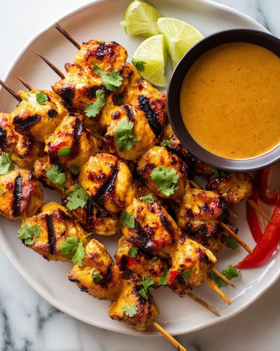 Chicken Satay with Easy Peanut Sauce Recipe - Recipe Image — Chicken Satay with Easy Peanut Sauce, Southeast Asian chicken satay, grilled chicken skewers with peanut sauce, creamy peanut sauce recipe, easy dinner ideas