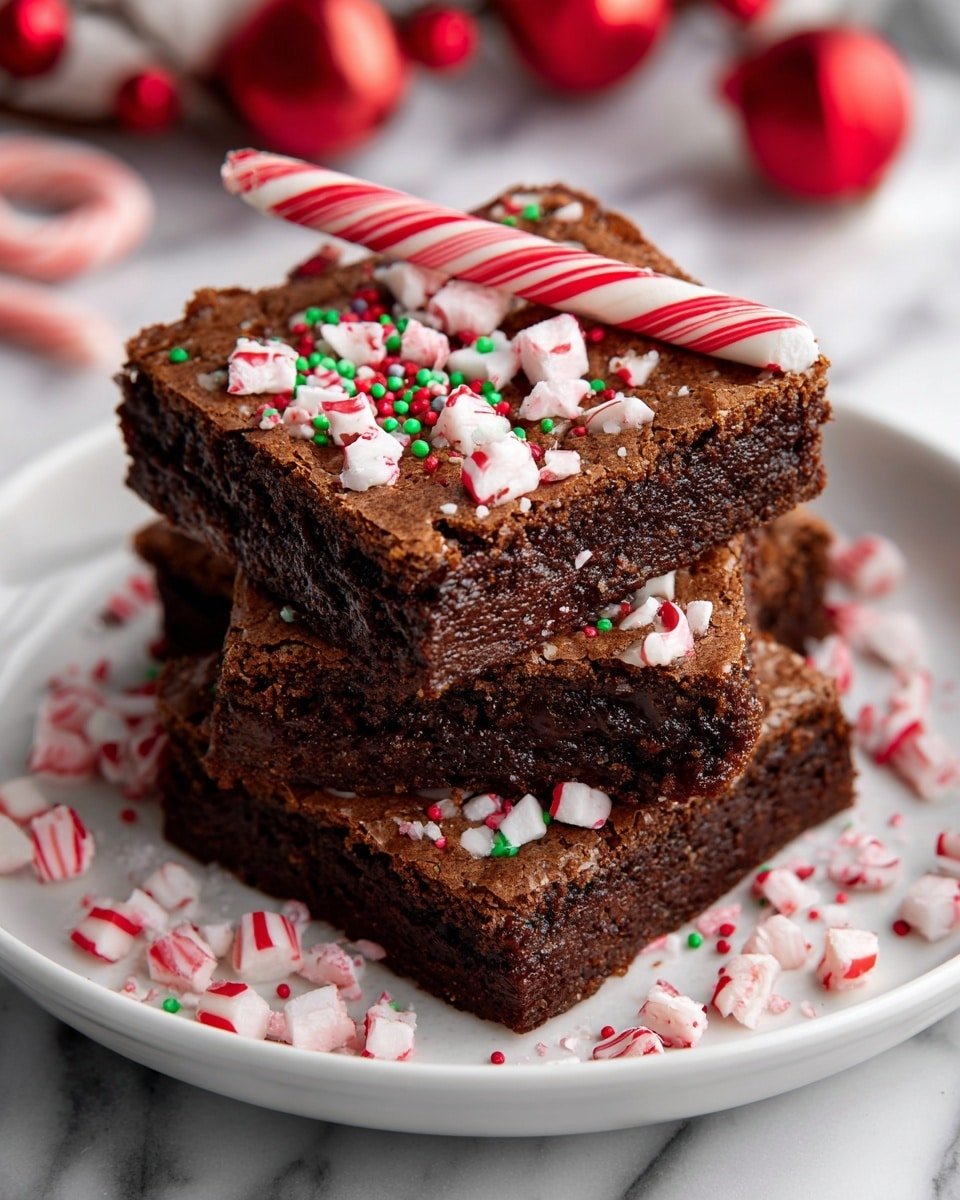 Candy Cane Brownies Recipe - Recipe Image — Candy Cane Brownies, peppermint fudge brownies, holiday brownie recipes, Christmas dessert ideas, festive brownie treats