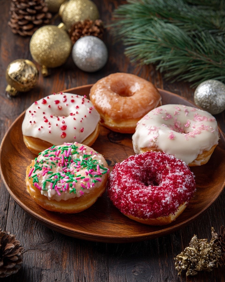 Christmas Donuts Recipe - Recipe Image — Christmas Donuts, festive holiday donuts, cinnamon nutmeg donuts, holiday dessert recipes, Christmas baked goods