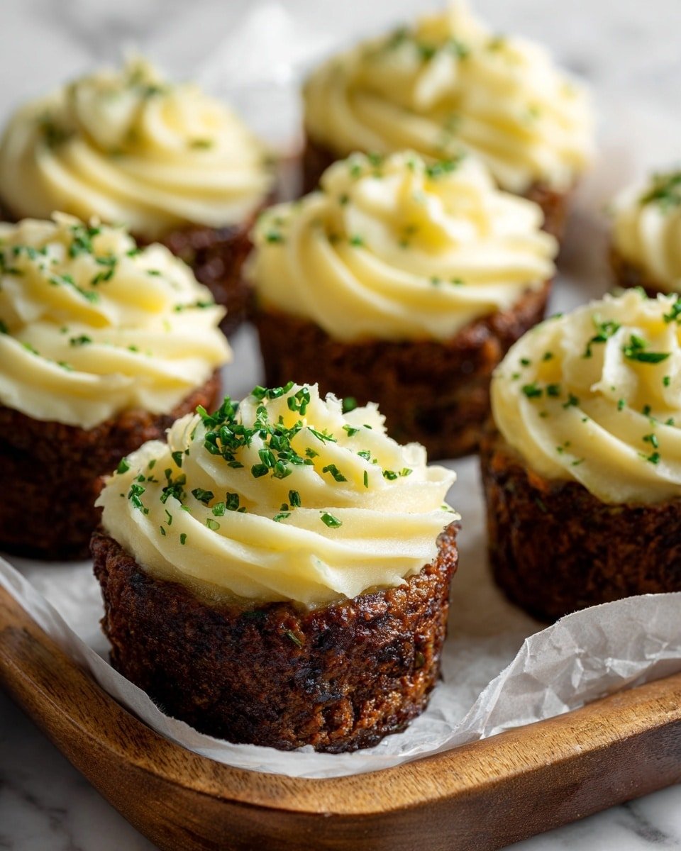 Meatloaf Cupcakes with Mashed Potatoes Recipe - Recipe Image — Meatloaf Cupcakes with Mashed Potatoes, individual meatloaf cupcakes, easy meatloaf dinner, savory cupcake recipes, comfort food ideas
