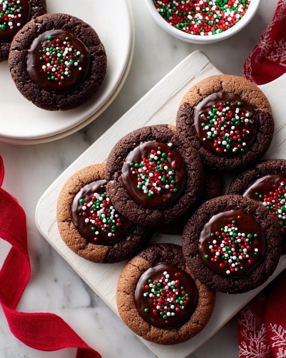Chocolate Thumbprint Cookies with Rich Chocolate Ganache Recipe - Recipe Image — Chocolate Thumbprint Cookies with Rich Chocolate Ganache, chocolate cookie recipes, easy chocolate cookies, cocoa thumbprint cookies, decadent chocolate desserts
